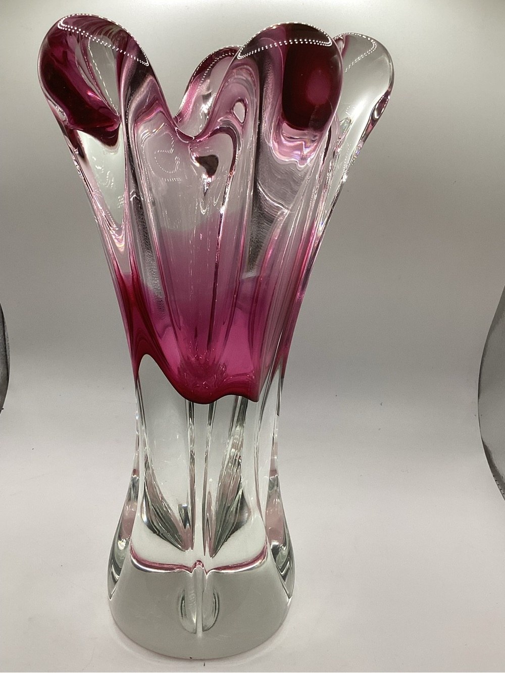 vintage Josef Hospodka art glass vase cranberry pink color HEAVY!